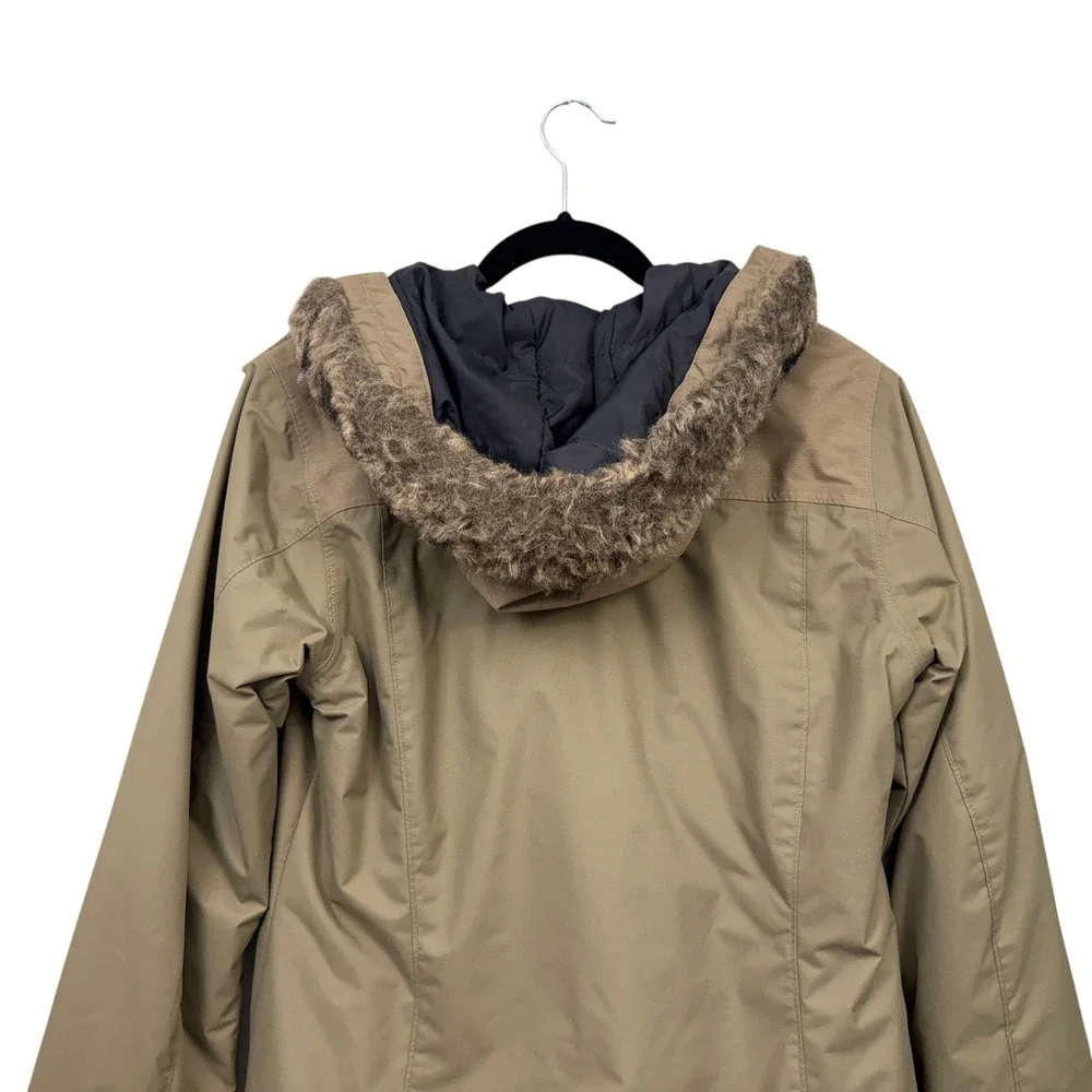 Columbia Omni-Tech Women's Tan Faux Fur Hooded Waterproof Ski Snow Jacket Size S
